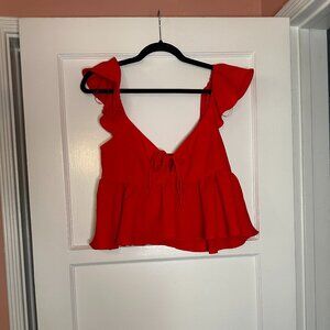 Urban Outfitters Red Flutter Sleeve Top - Size L